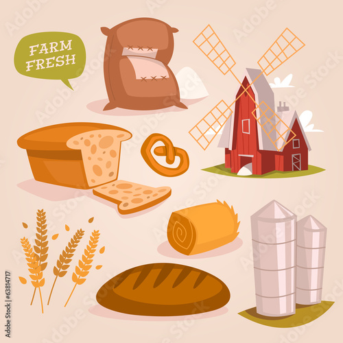 Cereals and flour products. Retro style vector elements.