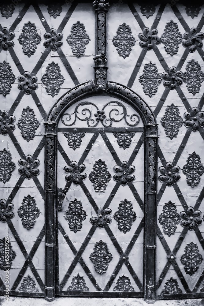 Prague. Ancient gate. Black and white.
