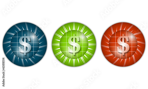set of three colored icons with dollar sign