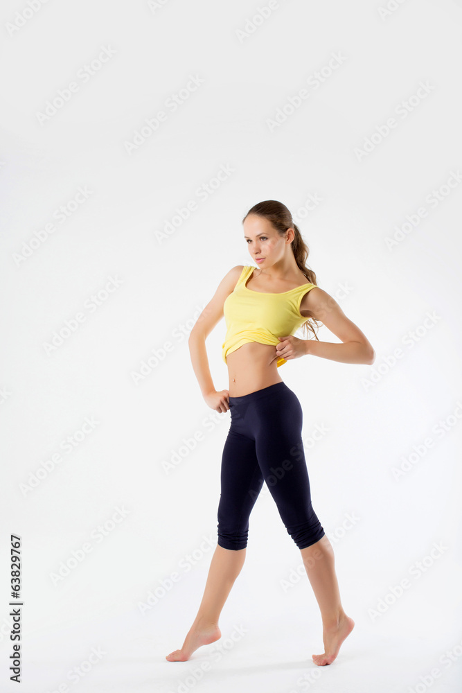 sport fitness woman, young healthy girl doing exercises, full le