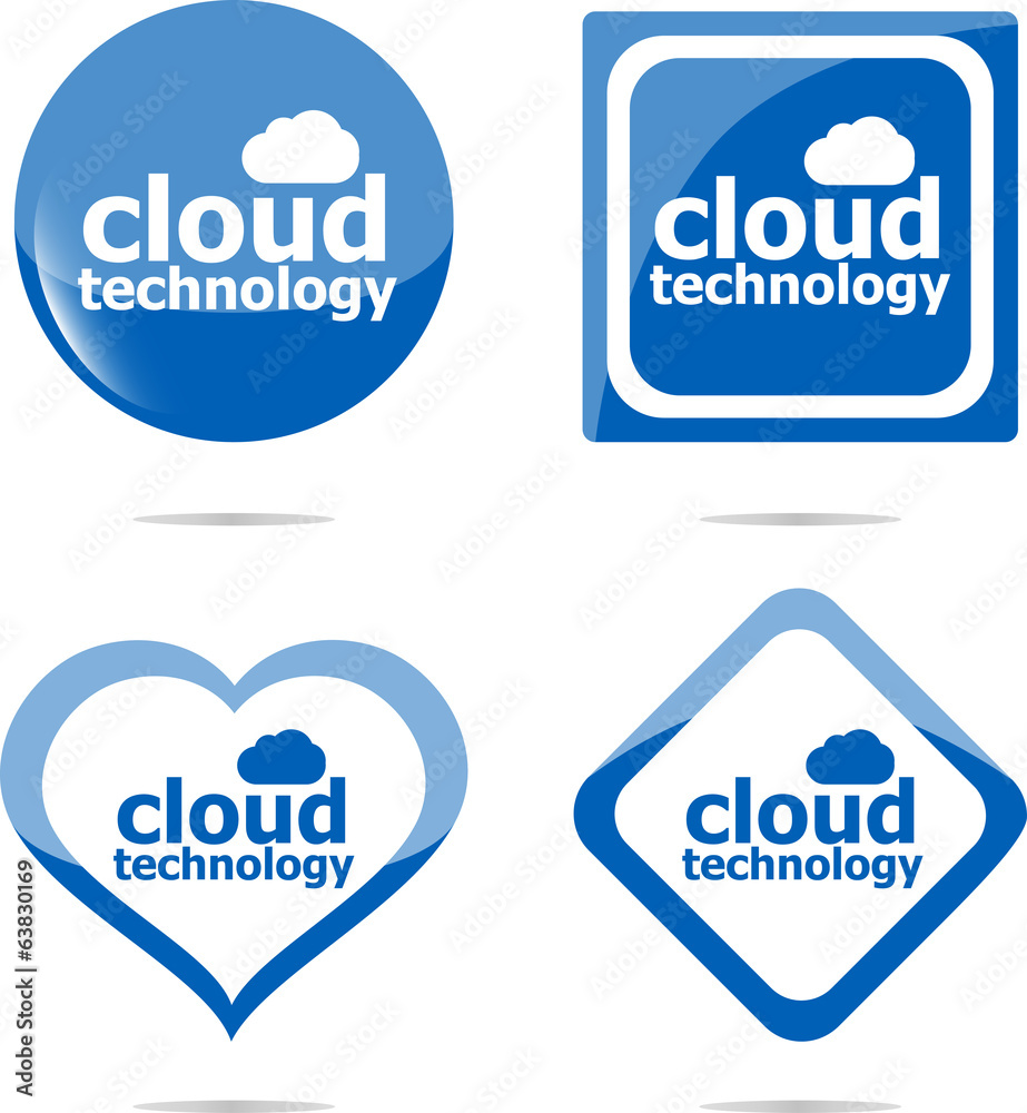 Cloud technology icon, label stickers set isolated on white