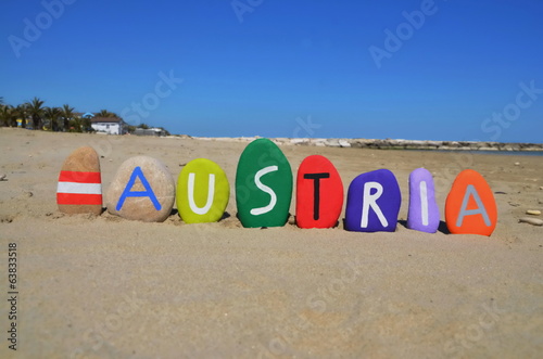 Souvenir of Austria with national flag on colourful stones