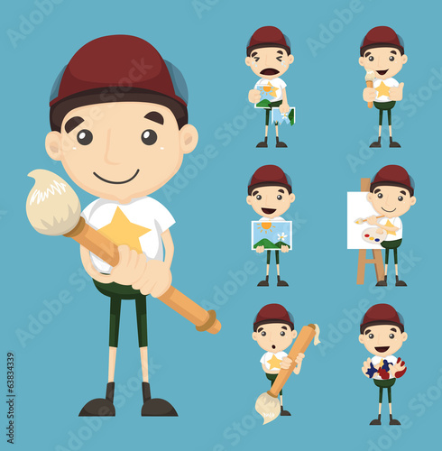Set of boy and paintbrush