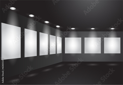 Gallery Interior with empty frames on wall