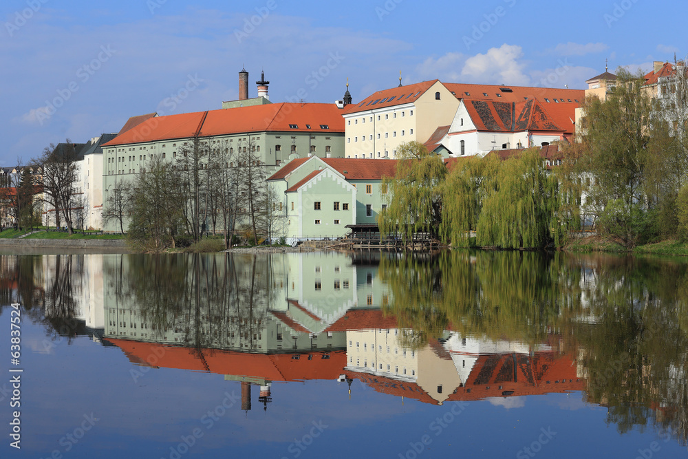 Obraz premium Colorful medieval Town Pisek above the river Otava