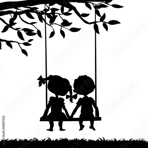 Silhouettes of boy and girl
