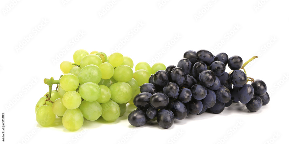 White and blue grape bunches.