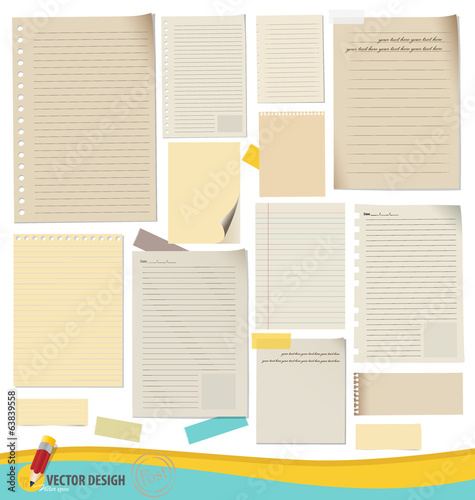 Collection of various note papers, ready for your message. Vecto photo