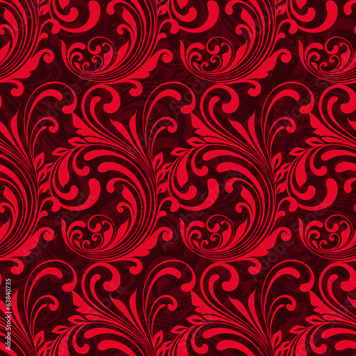 Bright red ornamental seamless pattern