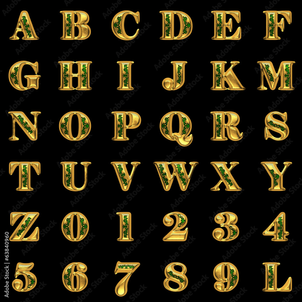 golden alphabet on black background golden alphabet on black background