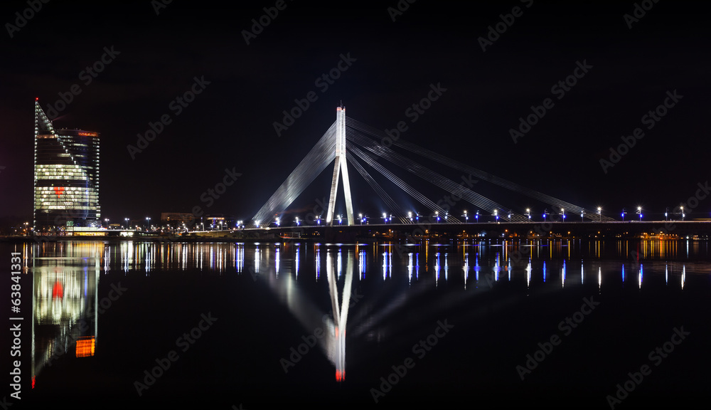 Night panorama of Daugava River, Riga, LAtvia