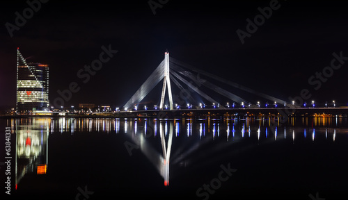 Night panorama of Daugava River, Riga, LAtvia