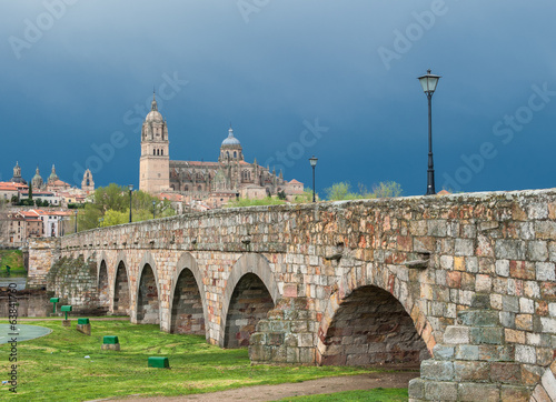 Panorama of Salamanka with Roman bridge, Spain