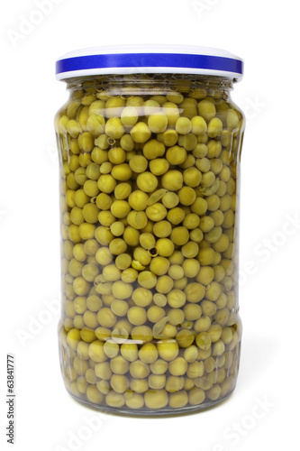 Preserved peas in glass jar