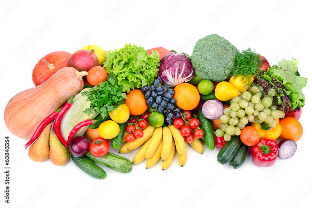 fresh fruits and vegetables isolated on white