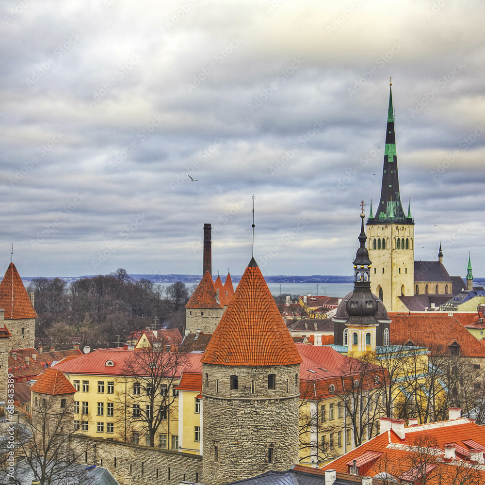 Estonia, Tallinn, View of the historical district of the city