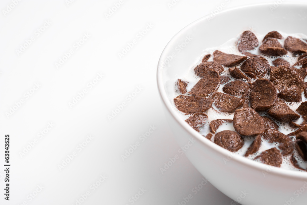 Breakfast Chocolate Cornflakes Cereal Bowl Close Up