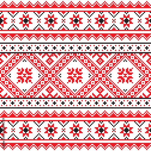 Traditional folk knitted red emboidery pattern from Ukraine