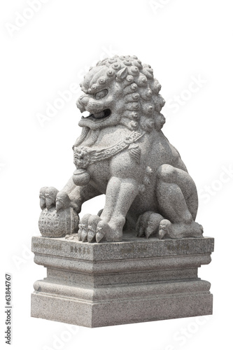 Stone lion sculpture Chinese style on white background isolate