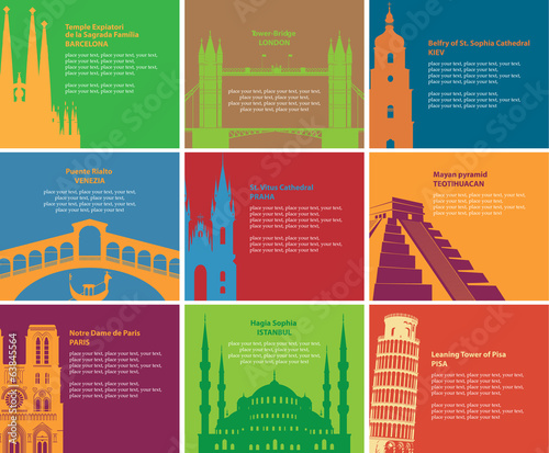 set of banners with different historical sites