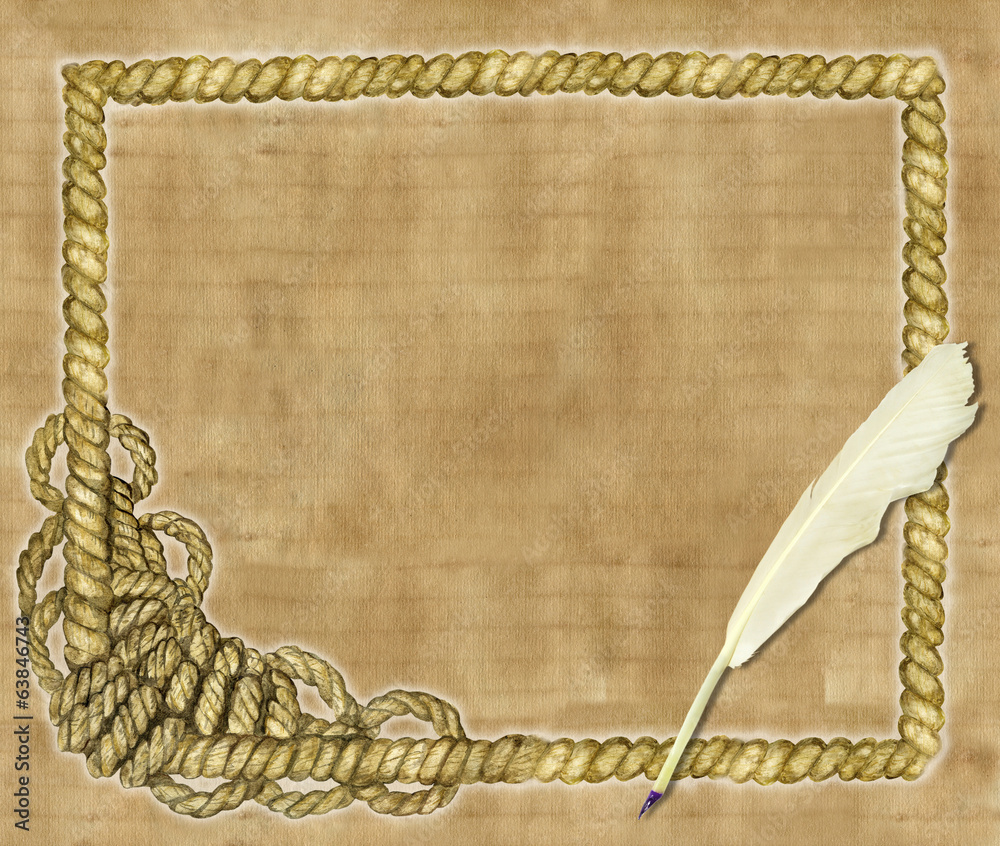 Background with sea rope and quill