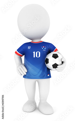 3d white people soccer player with blue jersey