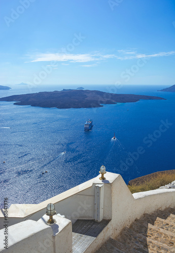 View of the volcano in the Aegean Sea near the island of Santori