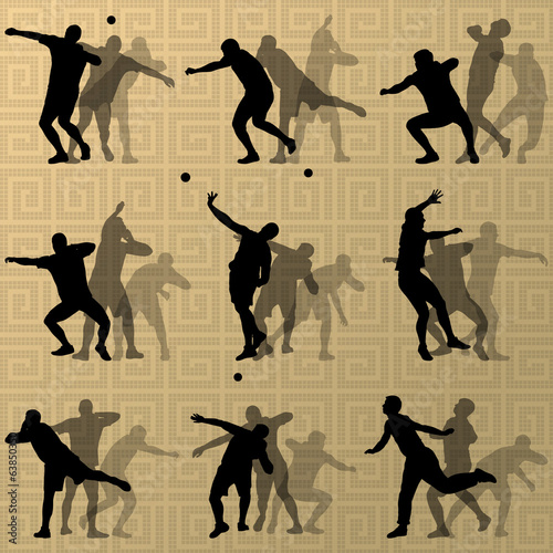 Male sport athletics. ball throwing silhouettes collection. abst