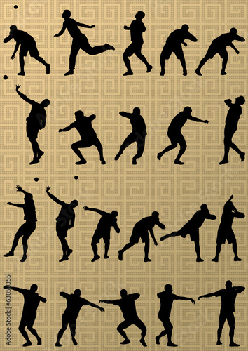 Male sport athletics. ball throwing silhouettes collection. abst
