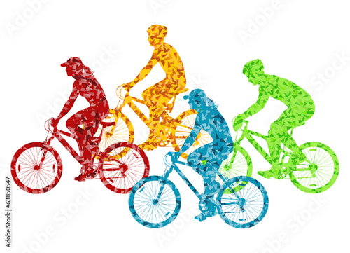 Colorful sport road bike rider bicycle silhouette background ill