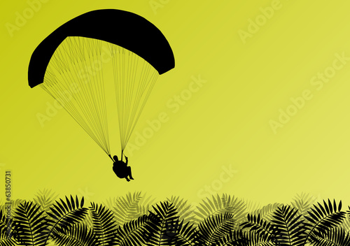 Paragliding active sport background landscape concept vector wit