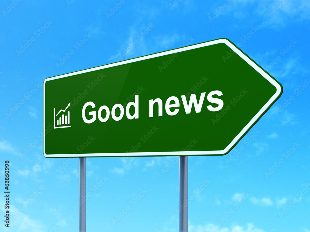 News concept: Good News and Growth Graph on road sign background News concept: Good News and Growth Graph on road sign background