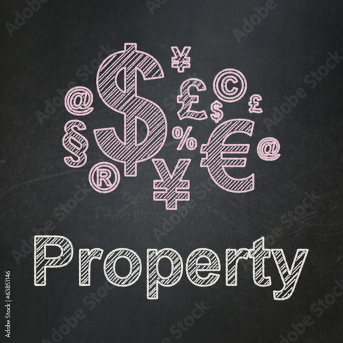 Finance concept: Finance Symbol and Property on chalkboard