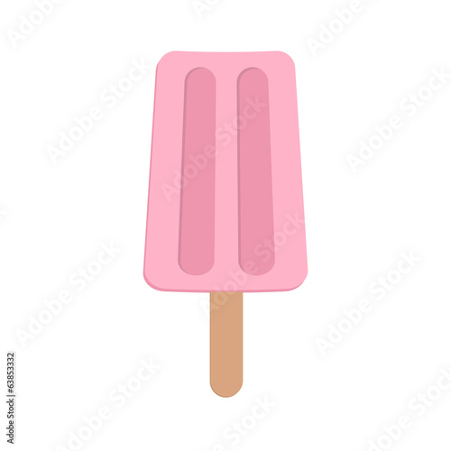 Pink ice cream on the stick. Isolated. Flat design style.