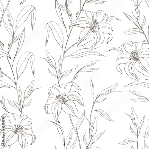 Floral seamless pattern with gentle lily flowers. © Kotkoa