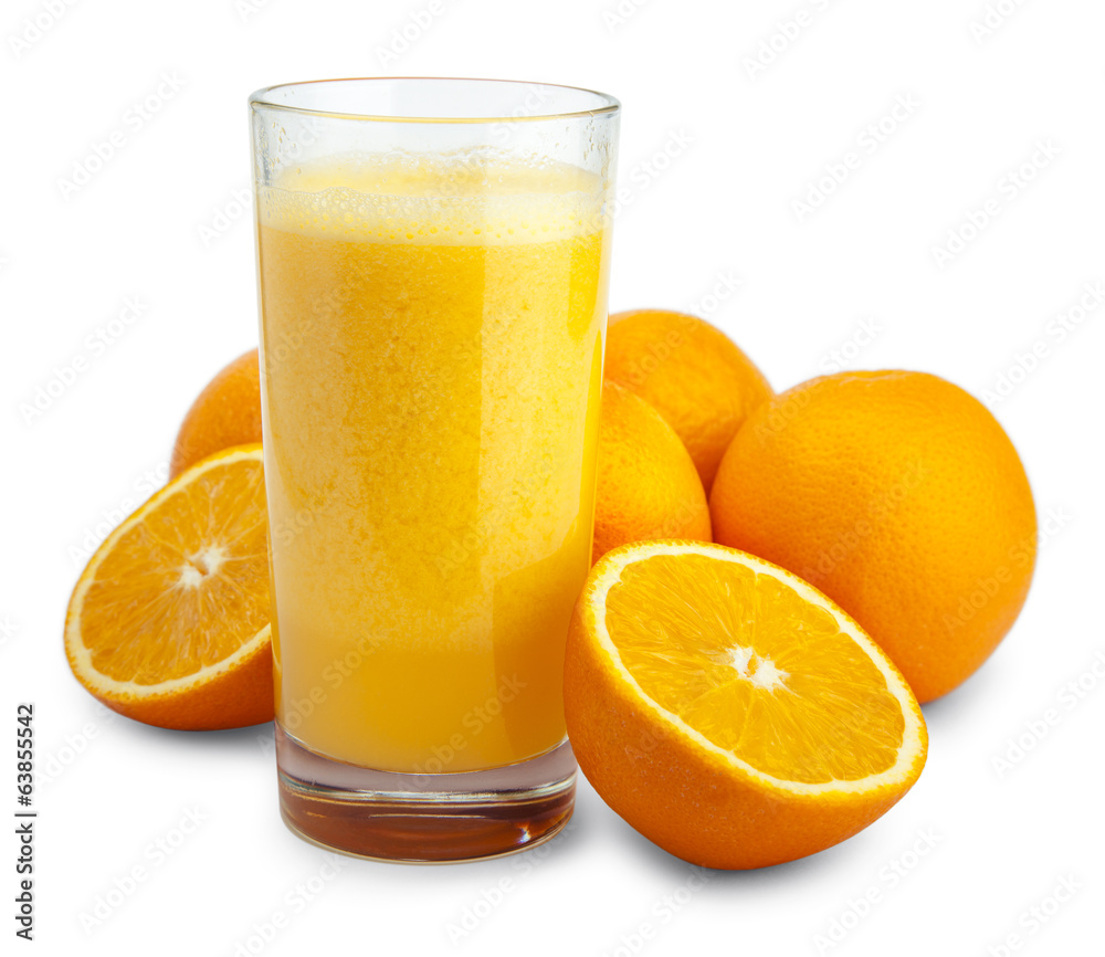Orange juice and slices isolated Orange juice and slices isolated
