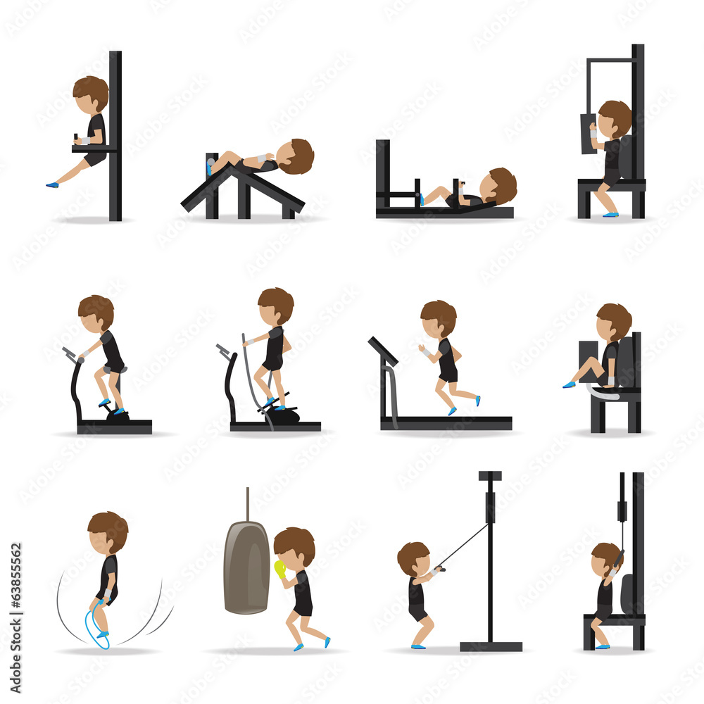People At The Gym Exercising - Isolated On White Background