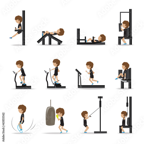 People At The Gym Exercising - Isolated On White Background