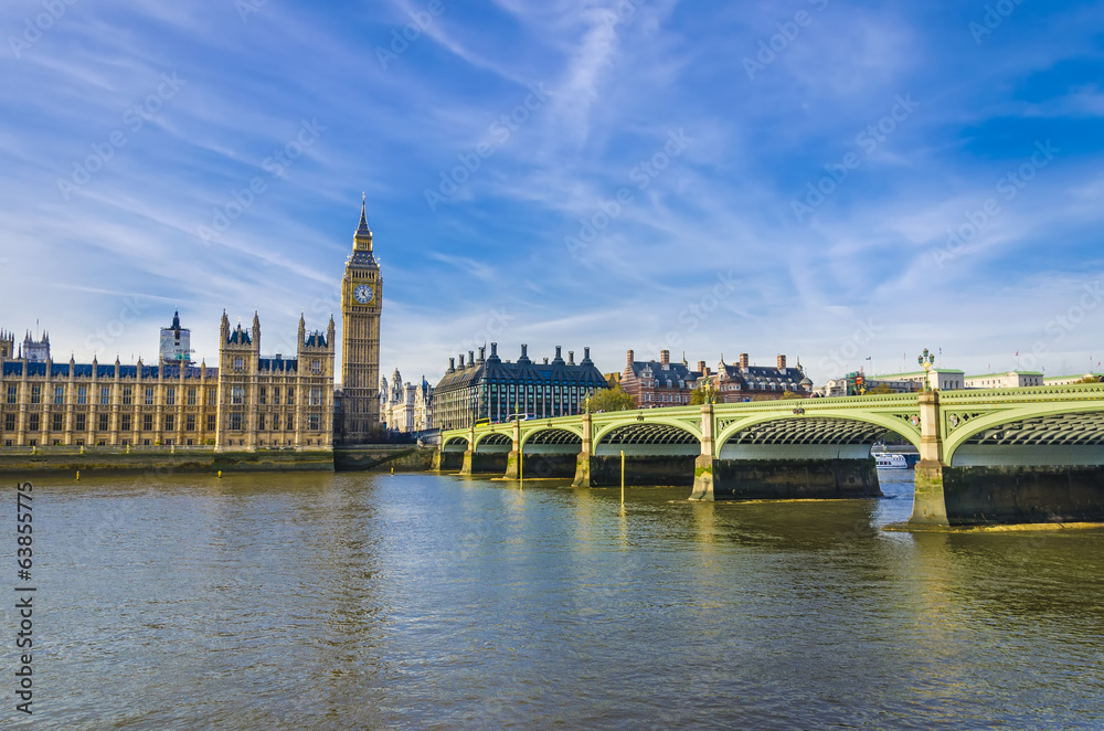 Houses of Parliament, Westminster bridge and Big Ben, UK