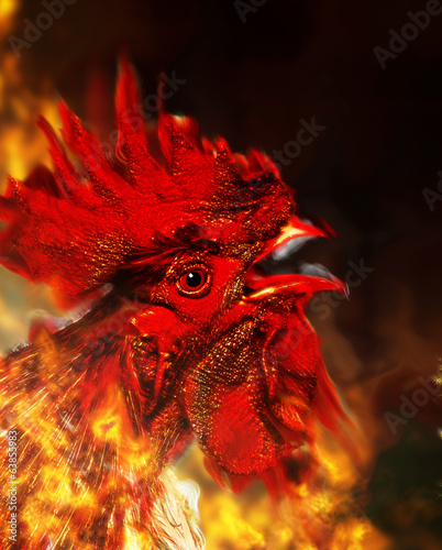 Red Rooster of fire. Symbol of fire.