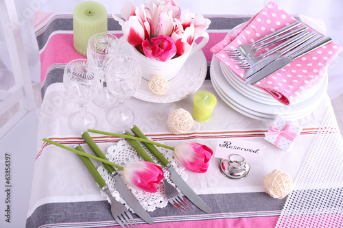 Fototapeta Naklejka Na Ścianę i Meble -  Beautiful spring table setting on light background