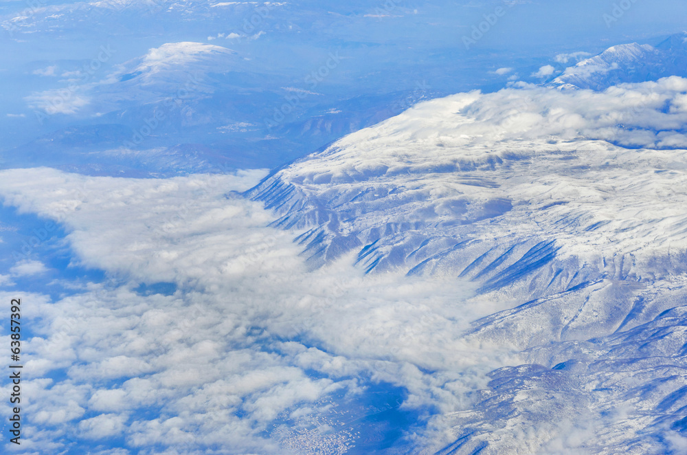 The Alps in winter out of the plane, Aerial Panorama