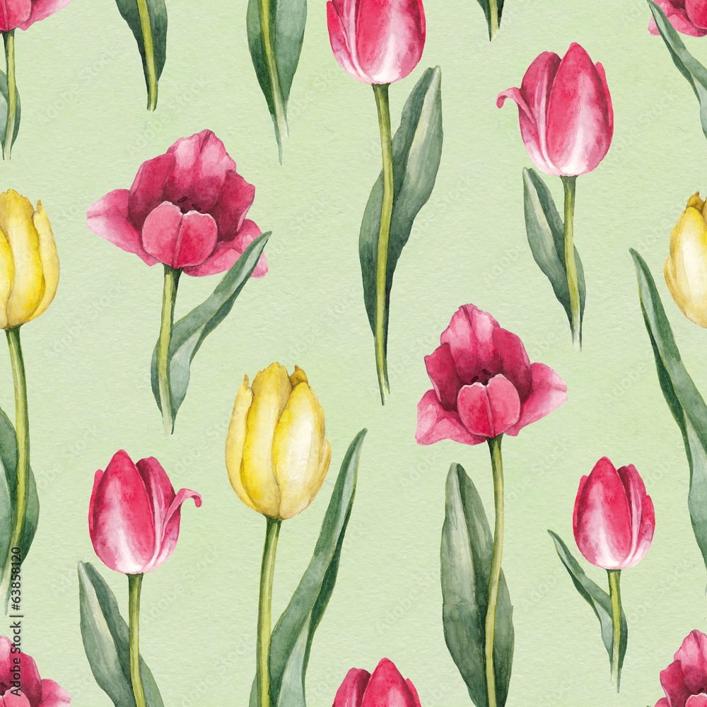 Tulip flowers illustration. Watercolor seamless pattern Tulip flowers illustration. Watercolor seamless pattern