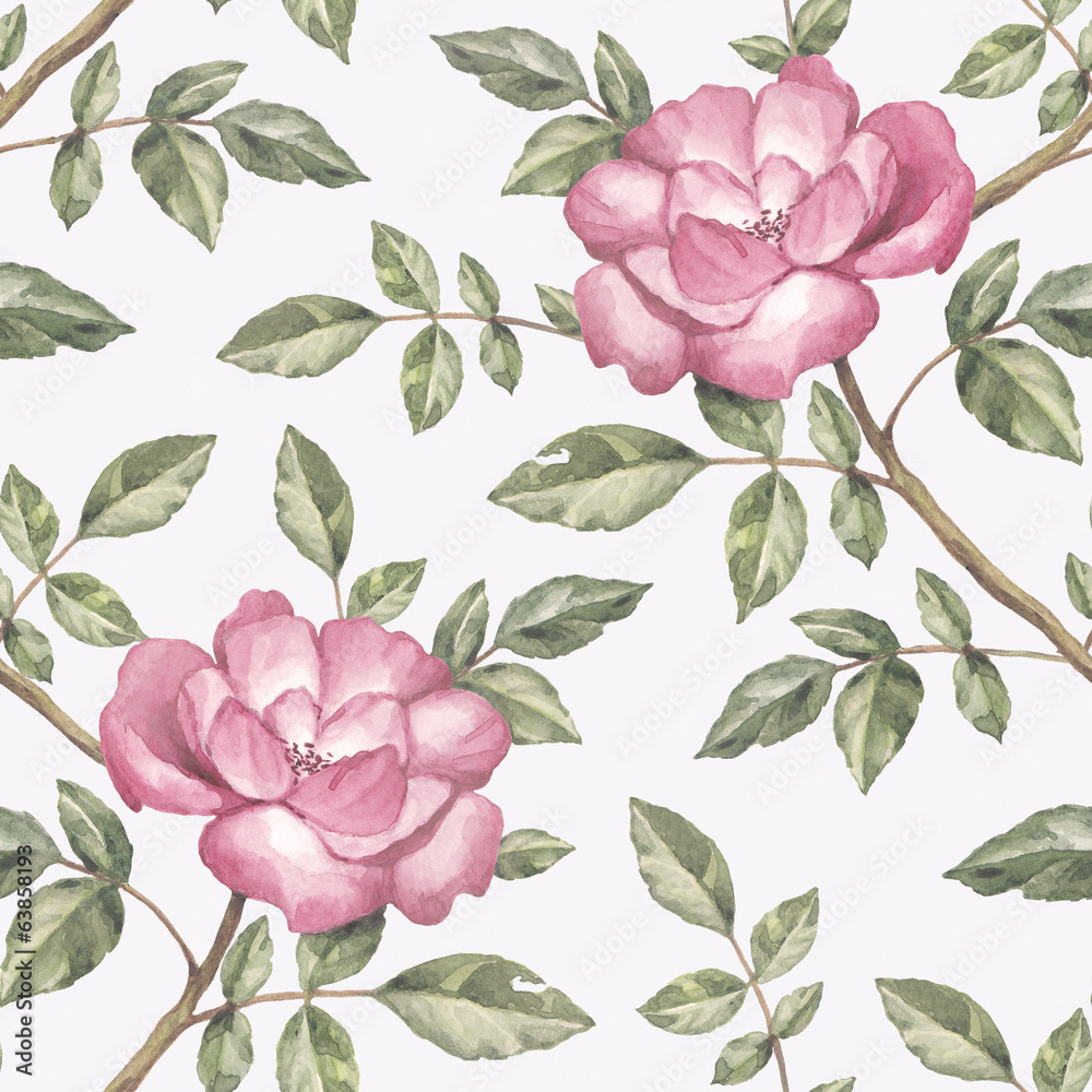 Watercolor pattern with rose illustration Watercolor pattern with rose illustration