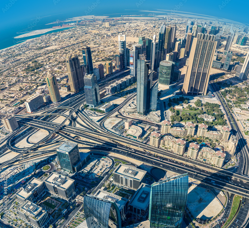 Fototapeta premium Dubai downtown. East, United Arab Emirates architecture. Aerial
