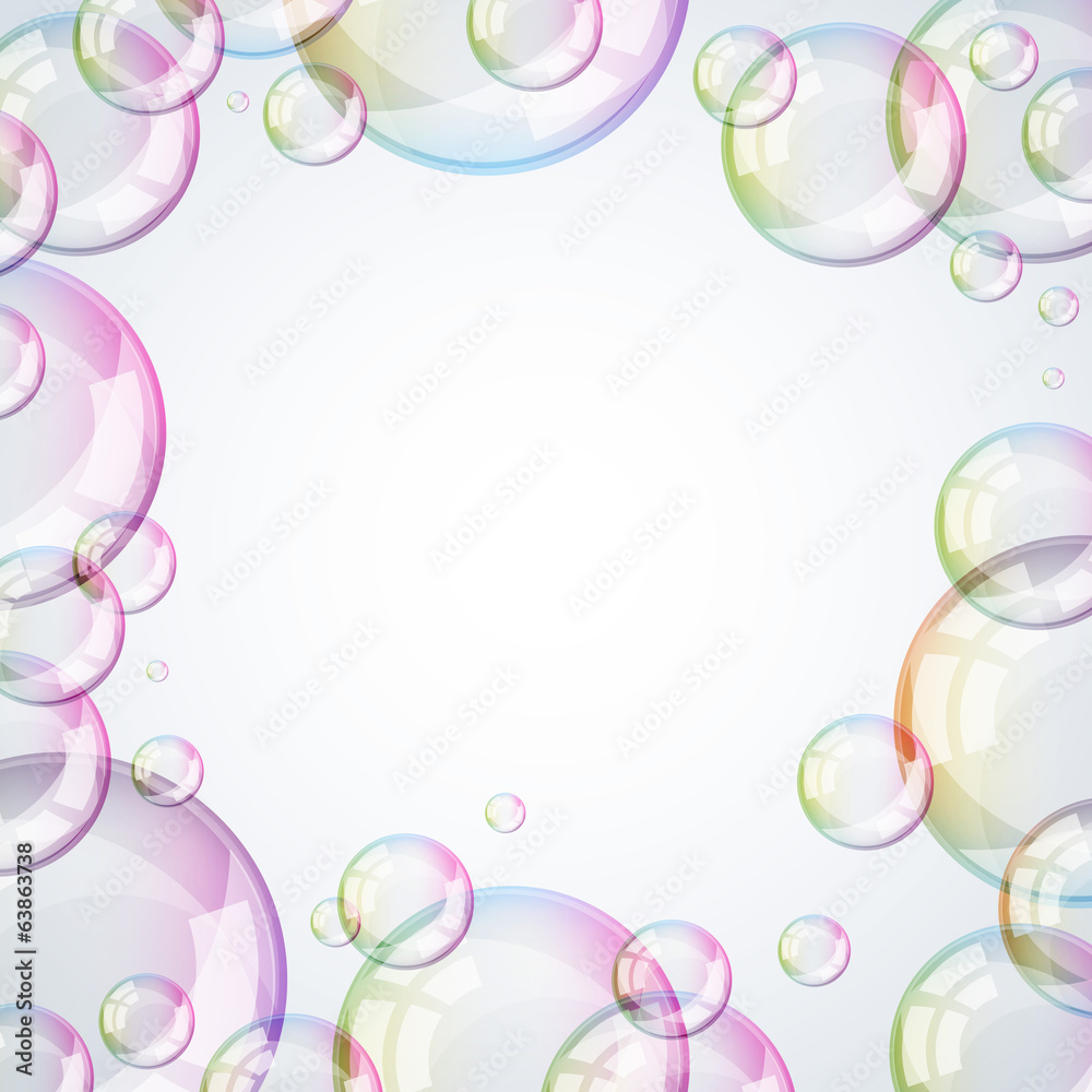 Glossy bubbles frame. Light background.