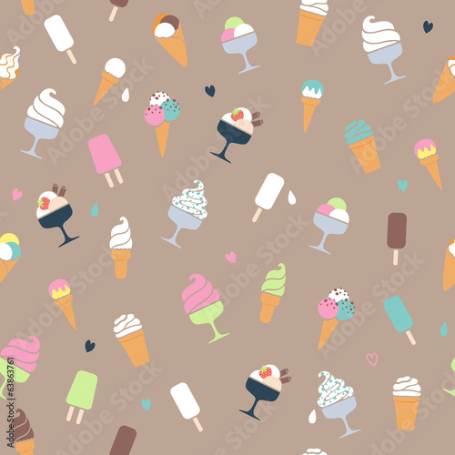Ice cream pattern - beige background.