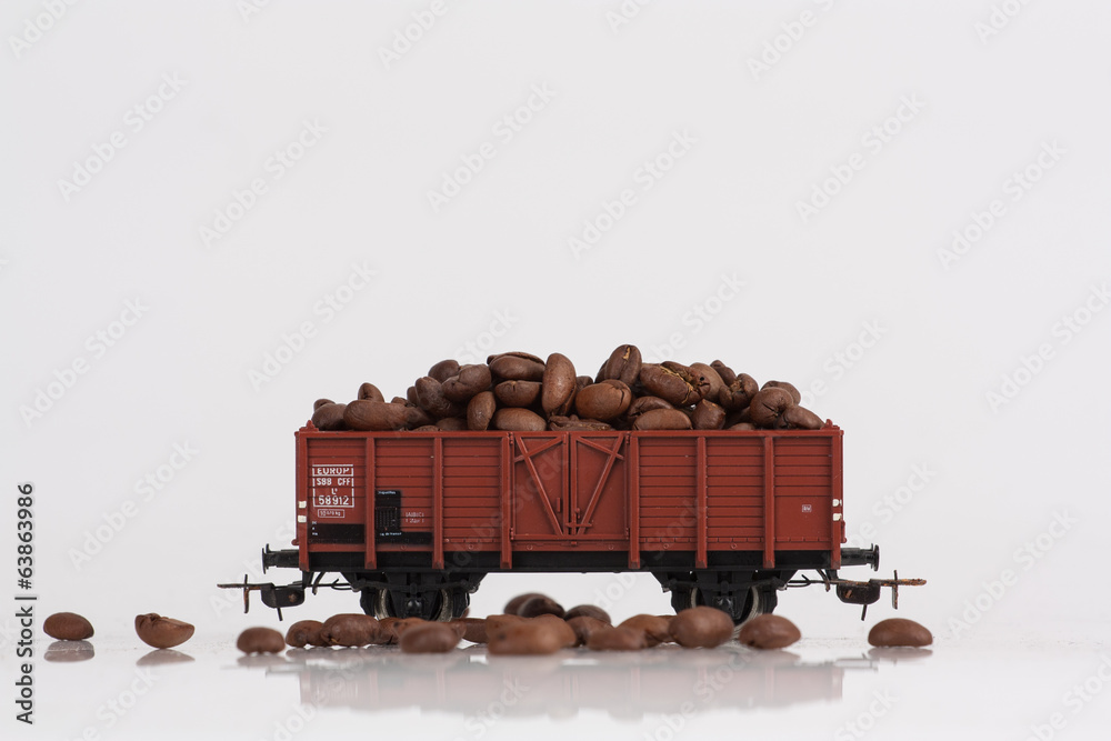 toy rail car with coffee beans