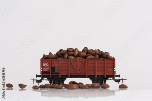 toy rail car with coffee beans