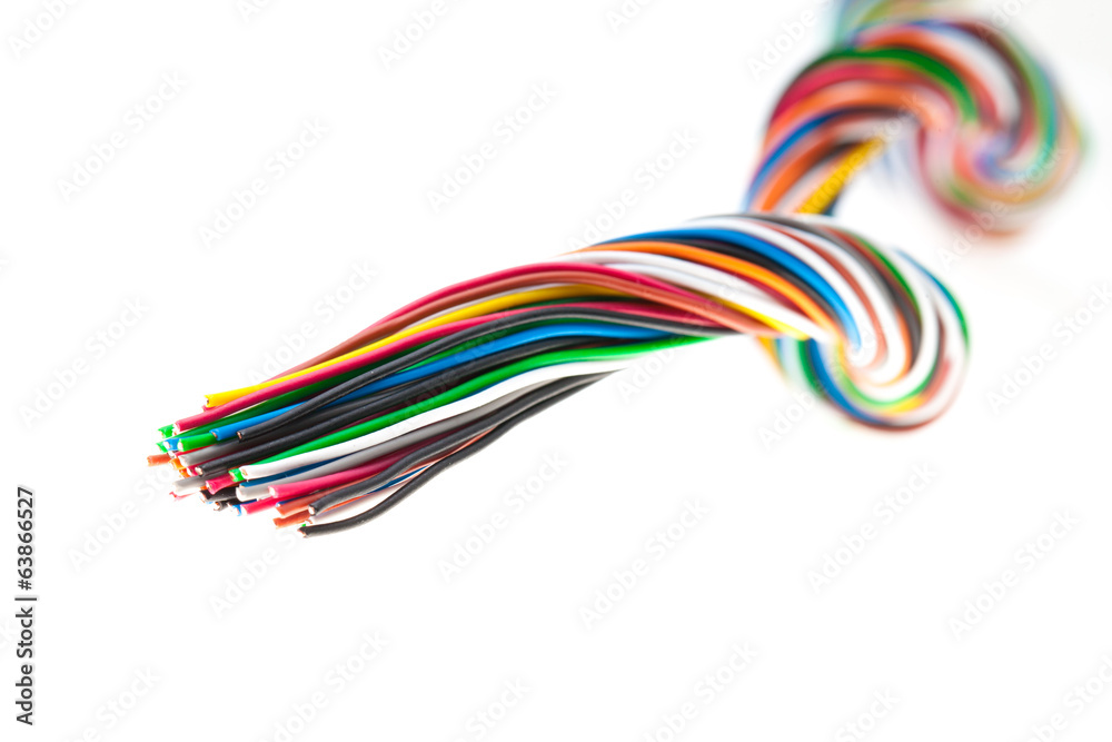 muti-color electronic wire on white background